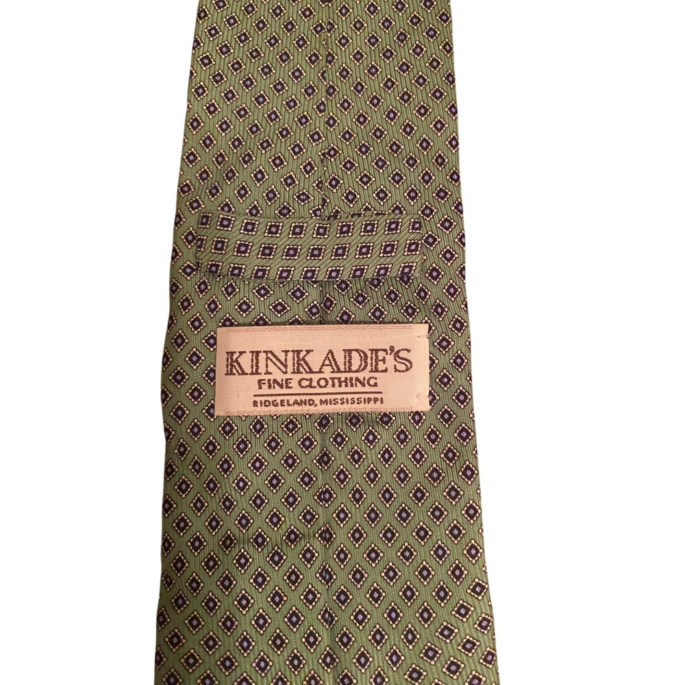JZ Boulder‎ Silk Tie Green Purple Geometric Diamond Pattern Hand Made USA Mens